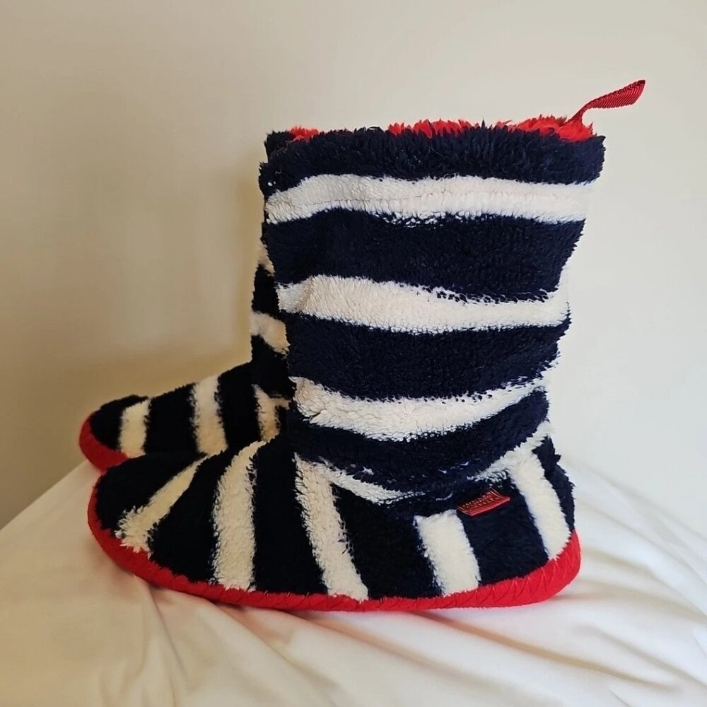 Women's Joules French Navy Stripe Slipper Sock Boot-Size: Medium (5-6)
